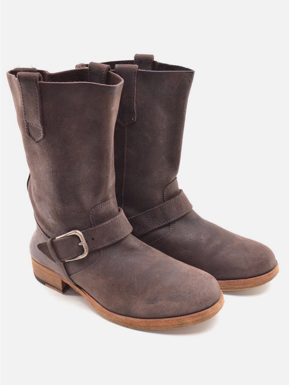 Ladies Peter Nappi Buckle Moto Boots 37/US 7 Brown Nubuck Boots
